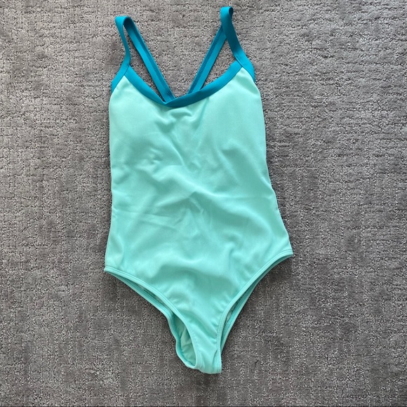 428 Splendid blue and green  color block monokini - Picture 4 of 5